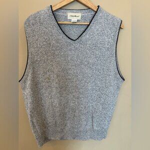 Vintage Eddie Bauer Sweater Vest Men’s L Gray Black Trim Cotton Blend USA Made